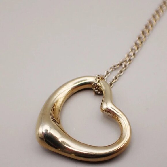 TIFFANY & CO. Open Heart 22mm Chain Necklace Silver Ag 925 Gold-Plated 01KA965 - Picture 1 of 11
